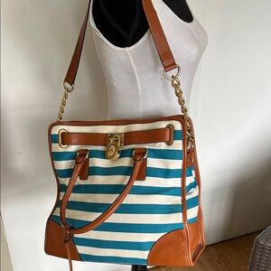 MICHAEL Michael Kors Canvas & Leather Large Hamilton Tote w/ Shoulder Strap